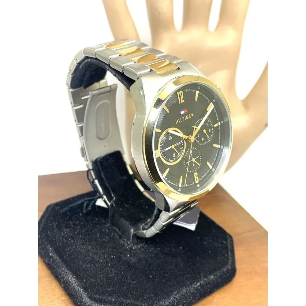 Tommy Hilfiger Men's Watch 1791944 Quartz Black Dial Two Tone Steel 44mm